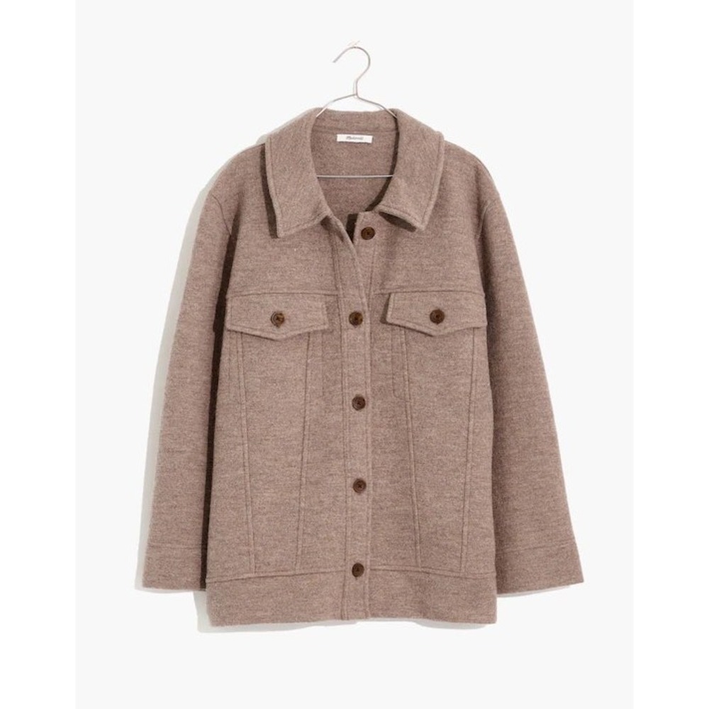 Madewell Sweater Jacket Boiled Wool Bridgman‎ Button Front Heather Mink Taupe L